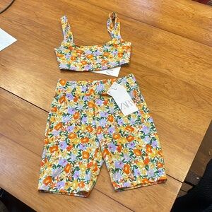 NWT ZARA floral bike shorts and top NWT size S
